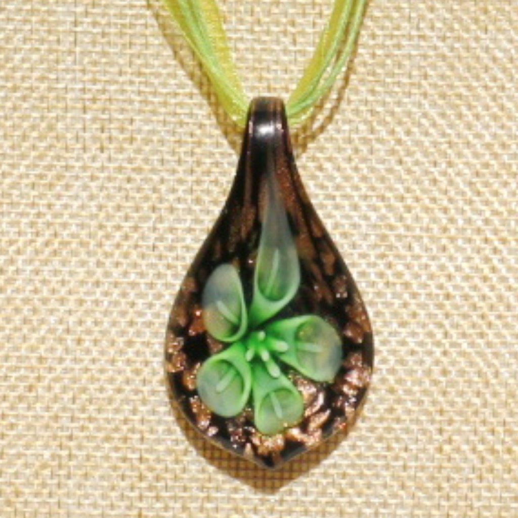 Hand Blown Italian Glass Pendant W Ribbon Necklace